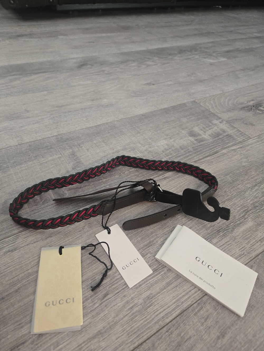 Gucci Kids Web Braided Belt Green Red Brown Leather 70cm / 28" w Tags